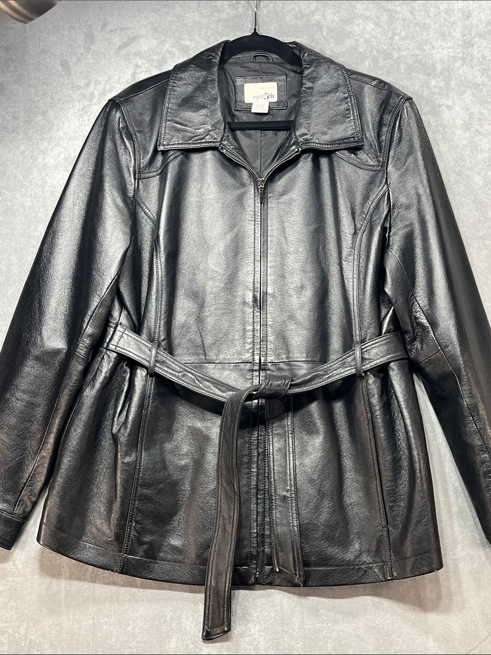 East 5th Genuine Leather Black Belted Jacket Women’s XL